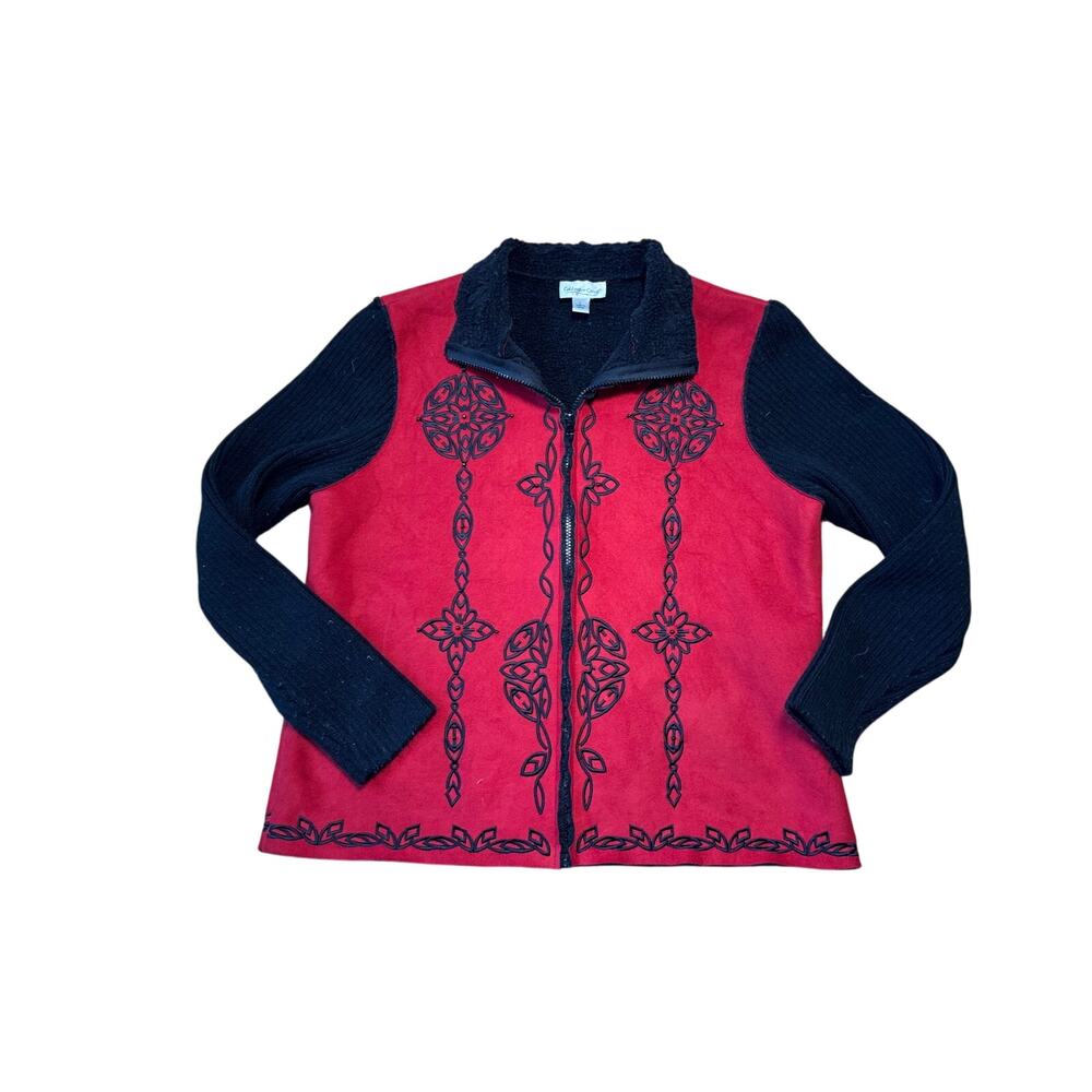 Coldwater Creek Women's Size Large Jacket/Sweater, Embroidered faux suede, Red